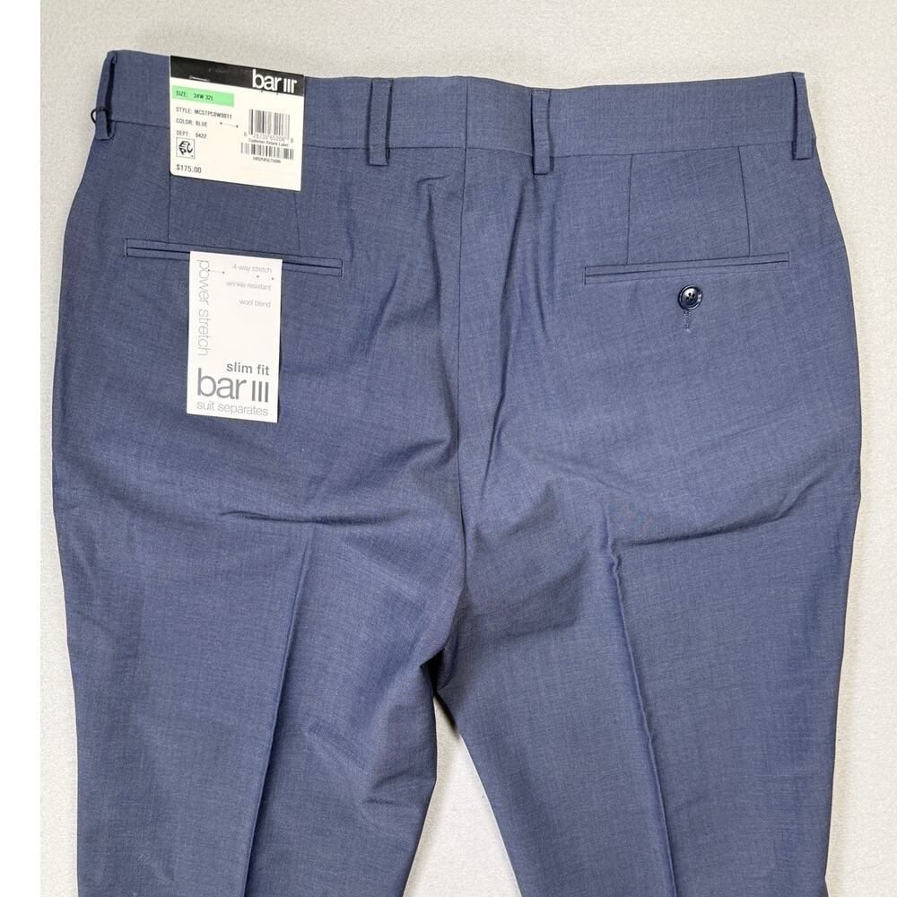 Bar III Men's Slim-Fit Wool Blend Dress Pants blue-34x32 $175 - Picture 8 of 8
